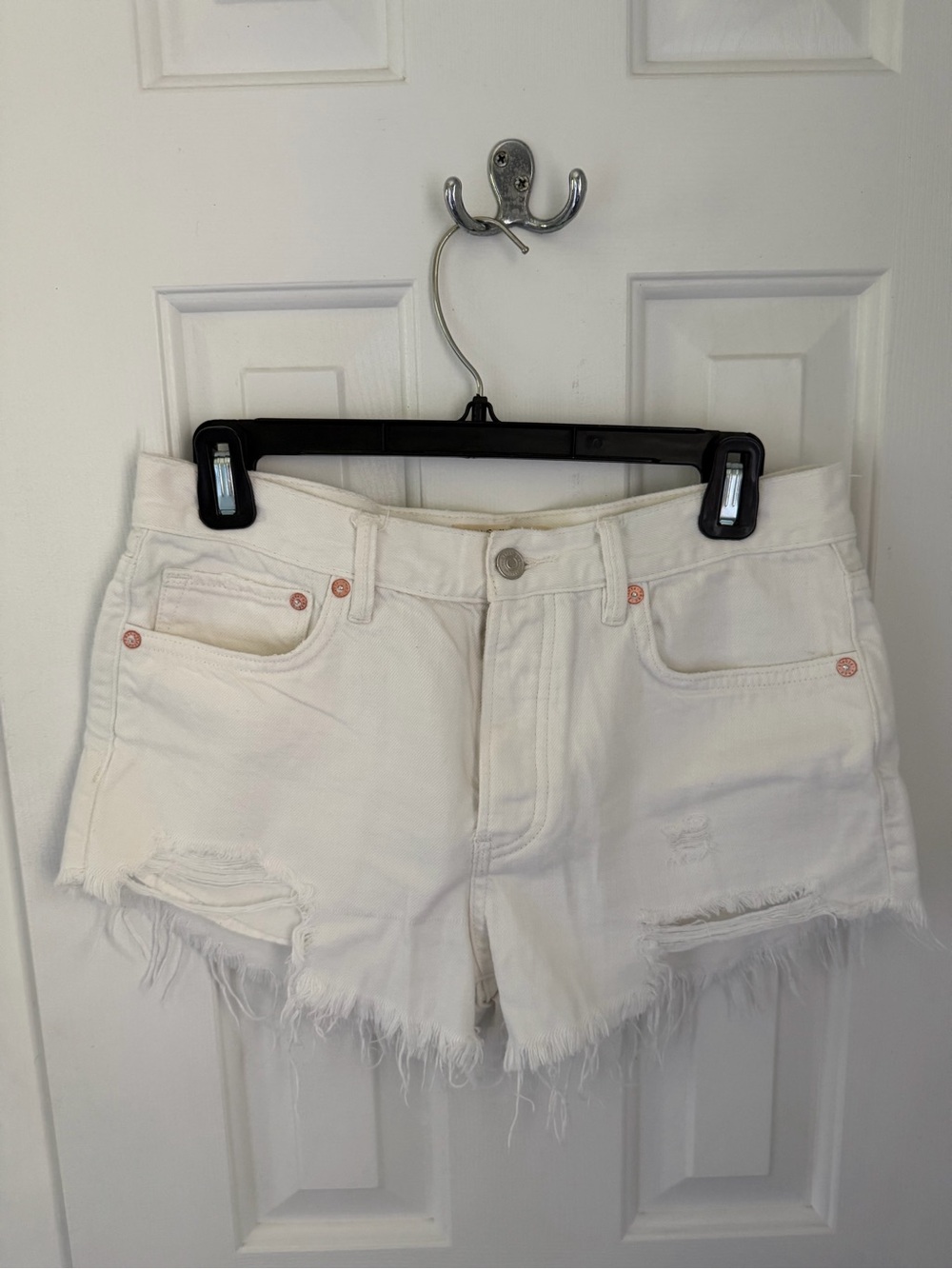 Free People White Distresses Cutoff Jean Shorts